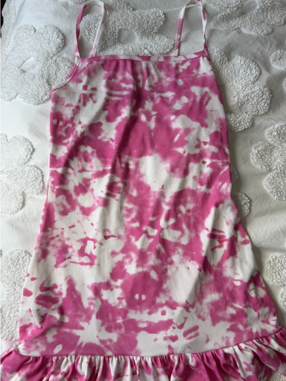 PrettyLittleThing Pink and White Tie-Dye Ribbed Mini Dress